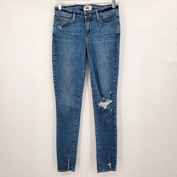 Paige Distressed Verdugo Ankle Skinny Jeans - Picture 1 of 9
